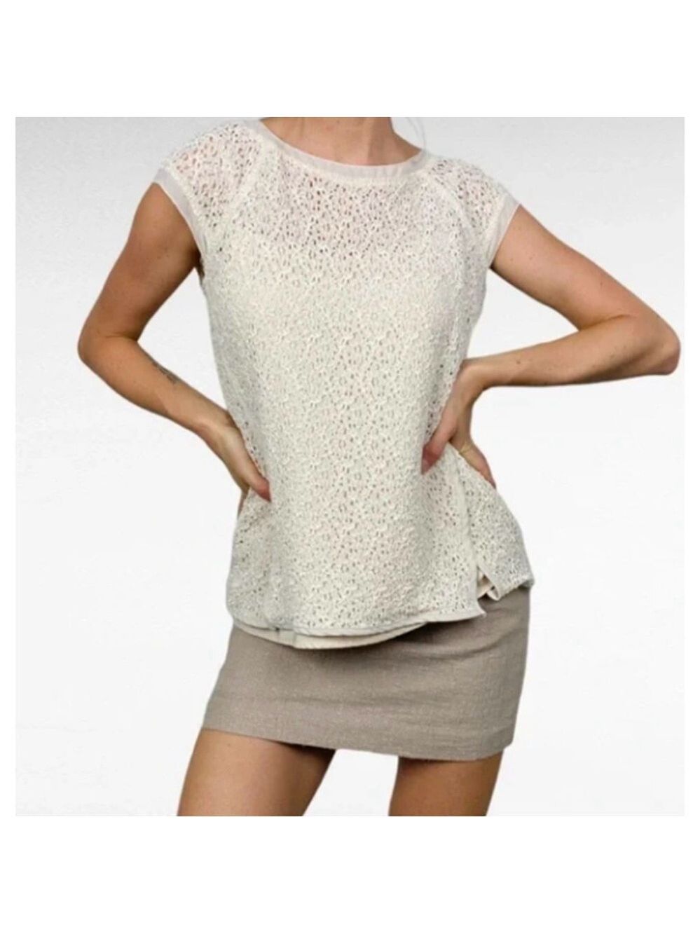 Pixley Yuli Cream Lace Cap Sleeve Top Small